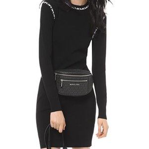 Michael Michael Kors Long-sleeve Logo Trim Mini Dress In Black